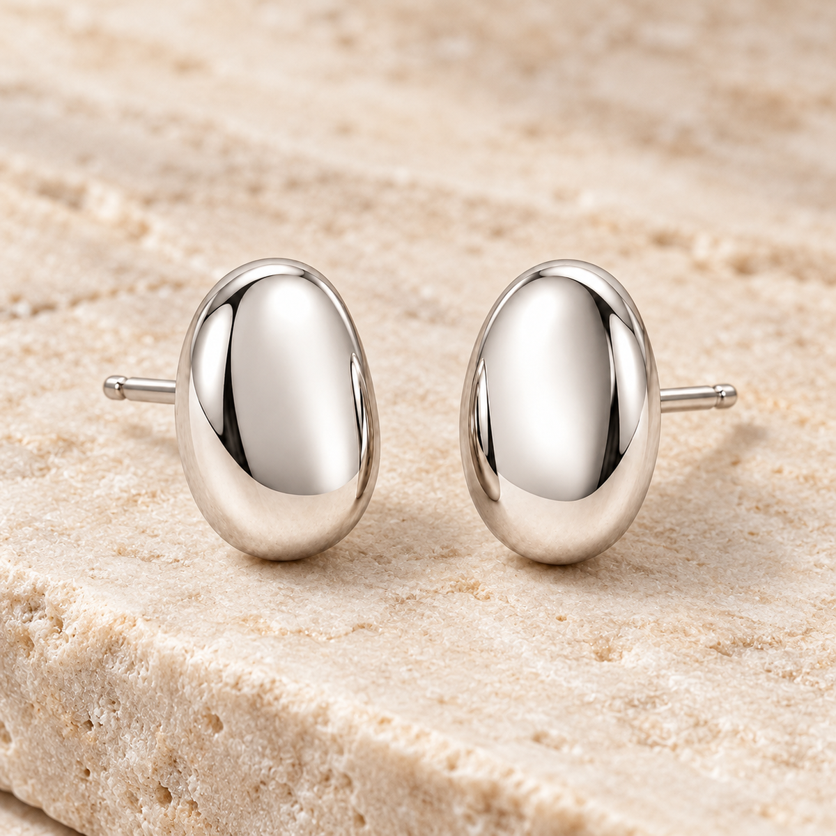 Vellouswell Silver-Tone Oval Stud Earrings | Sculptural Domed Design