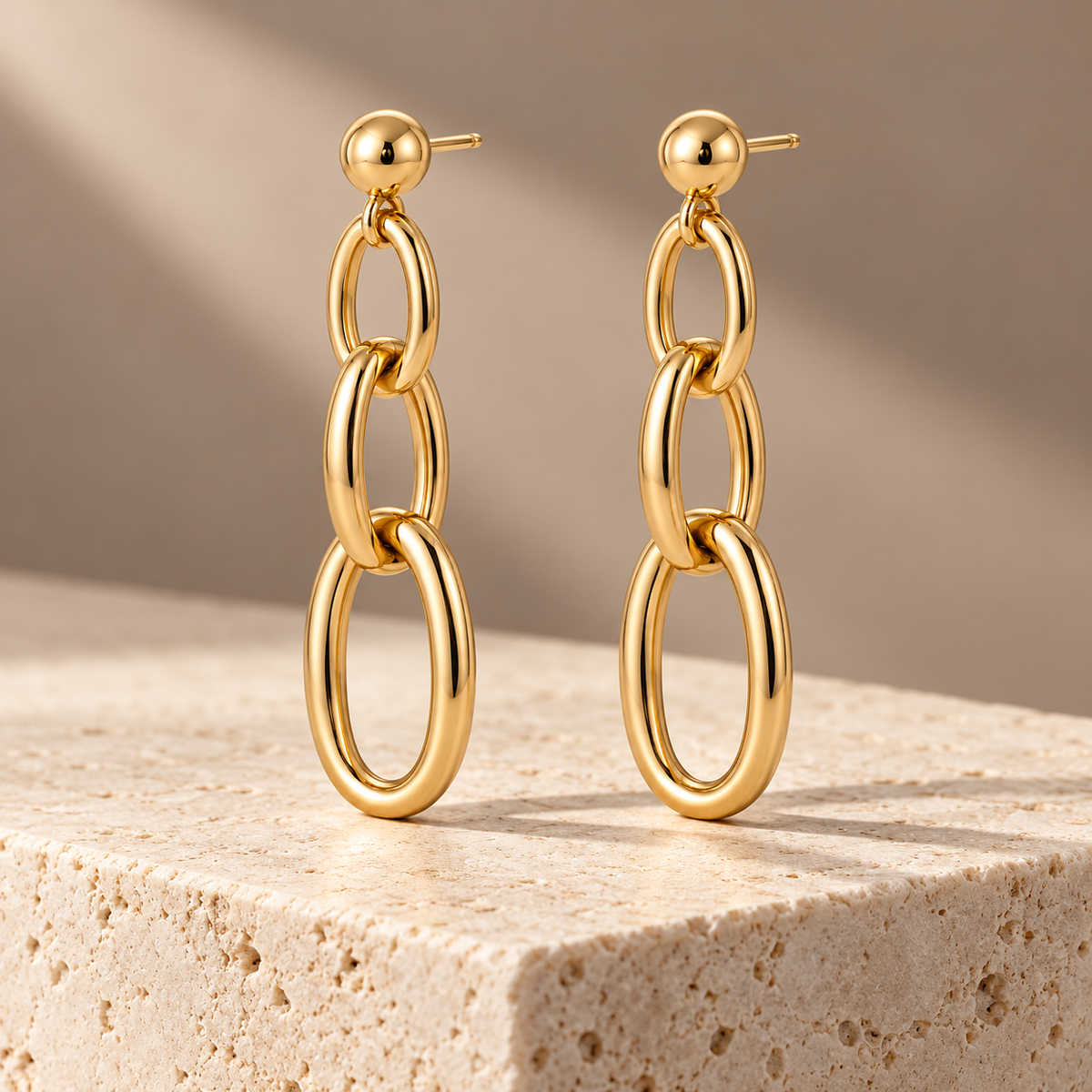 Vellouswell Gold-Tone Triple Oval Link Drop Earrings