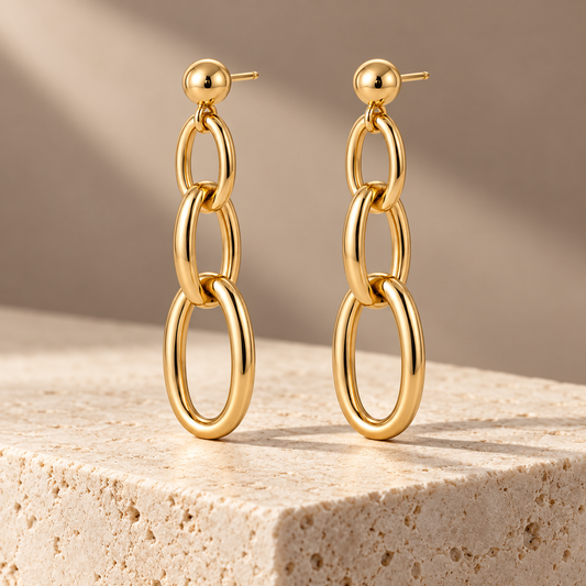 Vellouswell Gold-Tone Triple Oval Link Drop Earrings