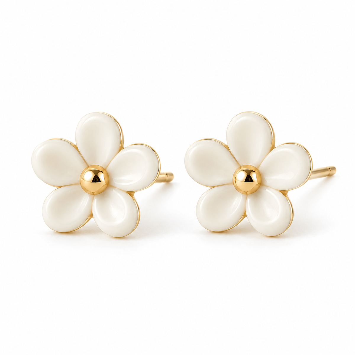 Vellouswell Cream Flower Stud Earrings | Gold-Tone Center and Edges