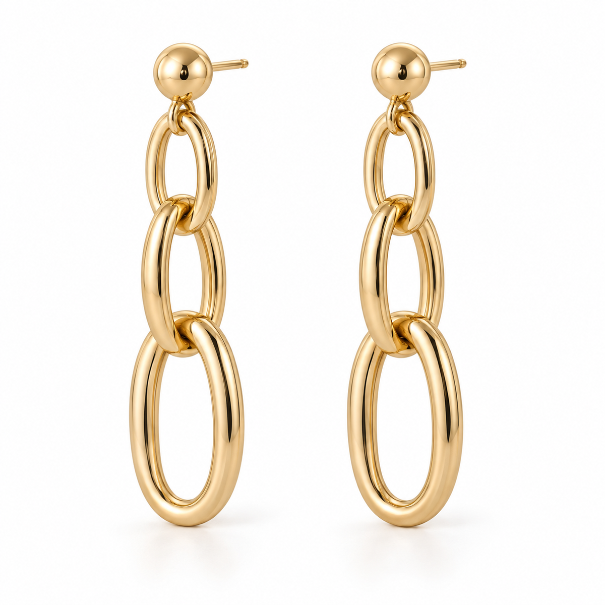 Vellouswell Gold-Tone Triple Oval Link Drop Earrings