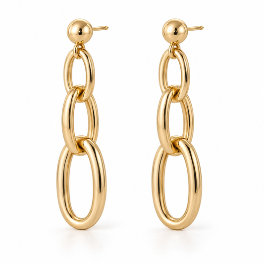 Vellouswell Gold-Tone Triple Oval Link Drop Earrings