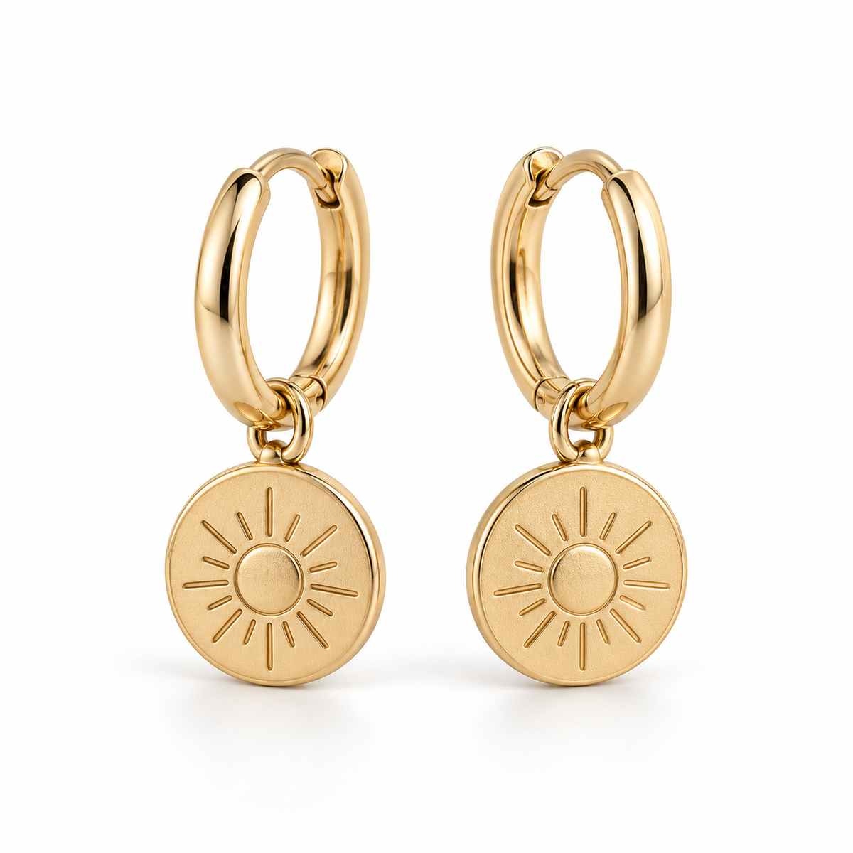 Vellouswell Gold-Tone Sun Disc Charm Hoop Earrings