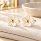 Vellouswell Cream Flower Stud Earrings | Gold-Tone Center and Edges