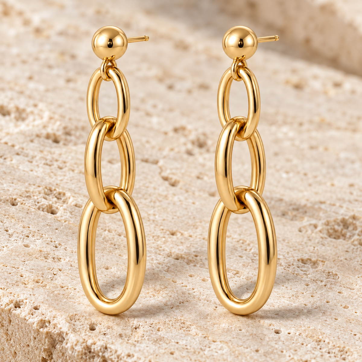 Vellouswell Gold-Tone Triple Oval Link Drop Earrings
