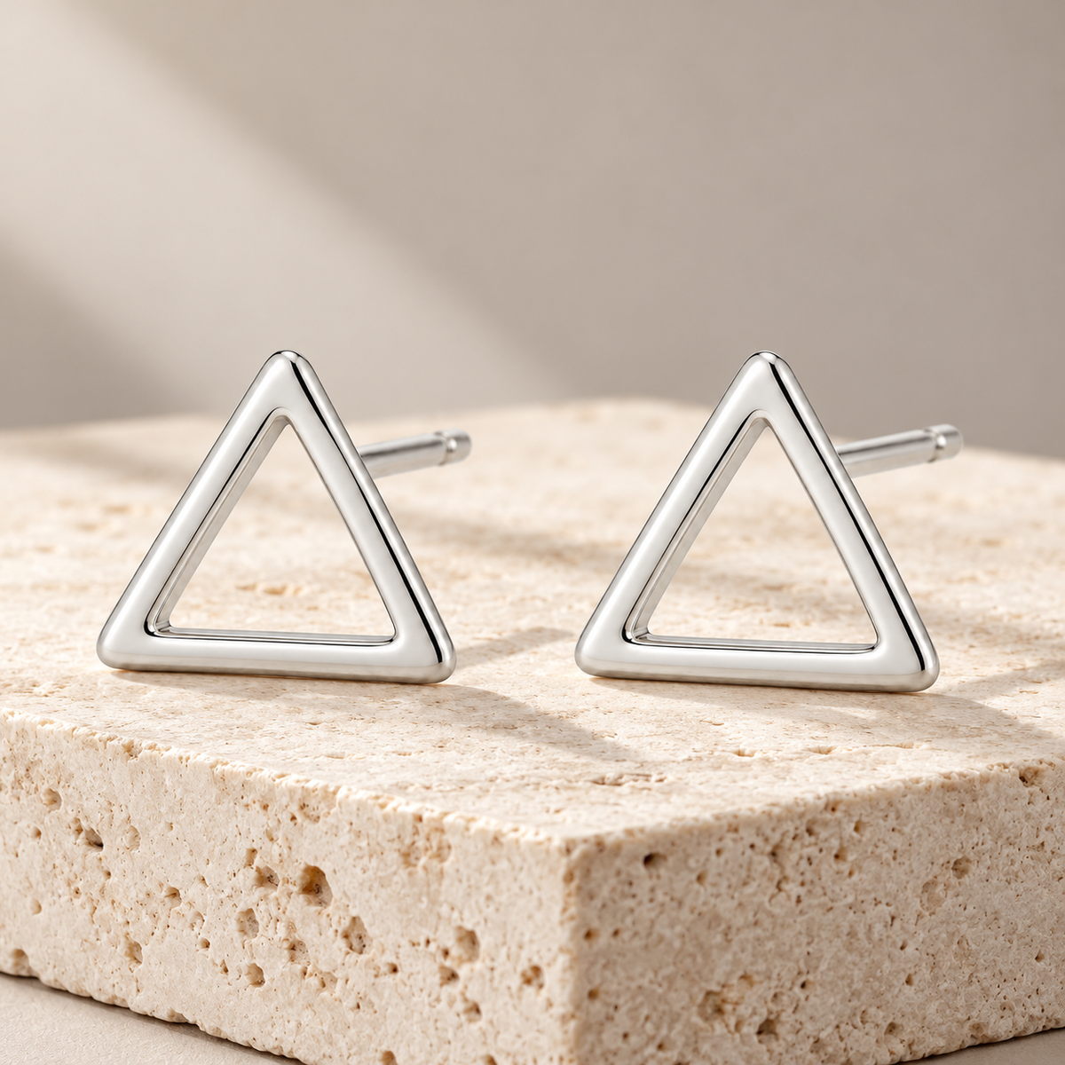 Vellouswell Silver-Tone Open Triangle Stud Earrings | Minimalist Geometric Design