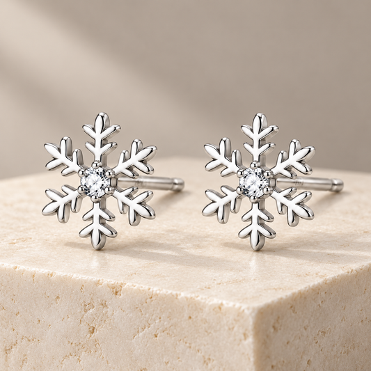 Vellouswell Silver-Tone Snowflake Stud Earrings | Clear Crystal-Look Center