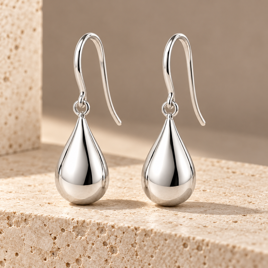Vellouswell Silver-Tone Teardrop Earrings | Reflective Hook Design