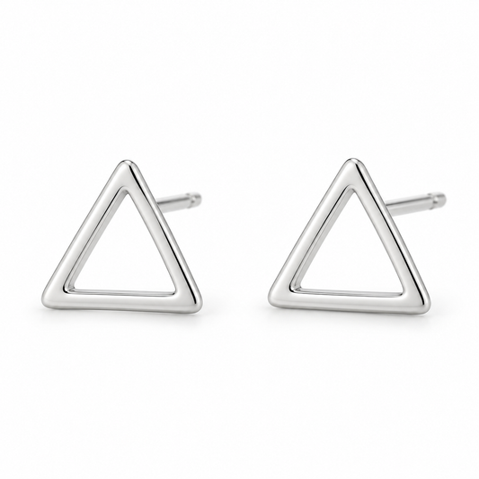 Vellouswell Silver-Tone Open Triangle Stud Earrings | Minimalist Geometric Design