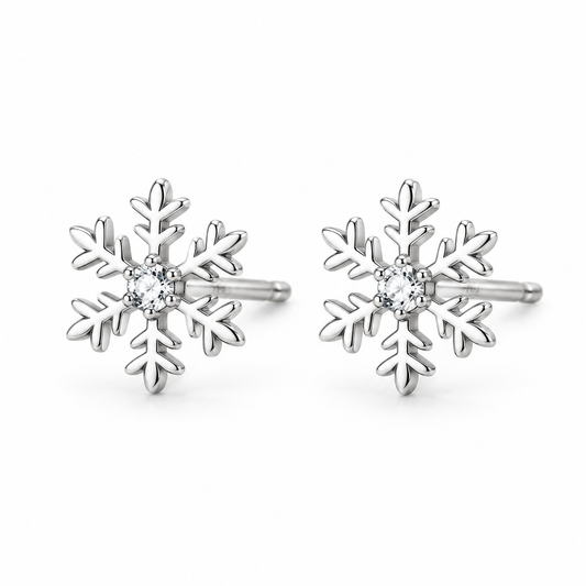 Vellouswell Silver-Tone Snowflake Stud Earrings | Clear Crystal-Look Center