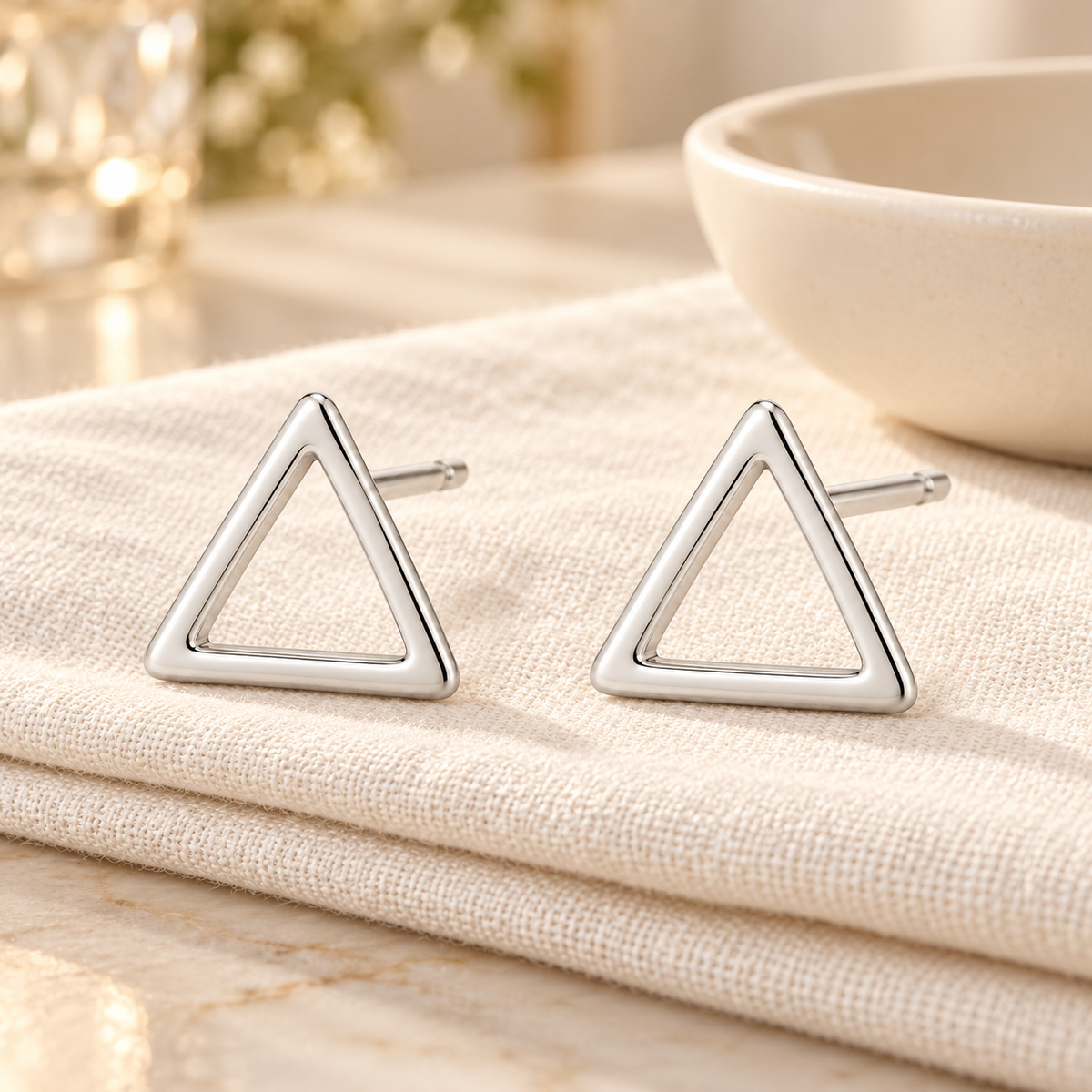 Vellouswell Silver-Tone Open Triangle Stud Earrings | Minimalist Geometric Design