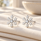 Vellouswell Silver-Tone Snowflake Stud Earrings | Clear Crystal-Look Center
