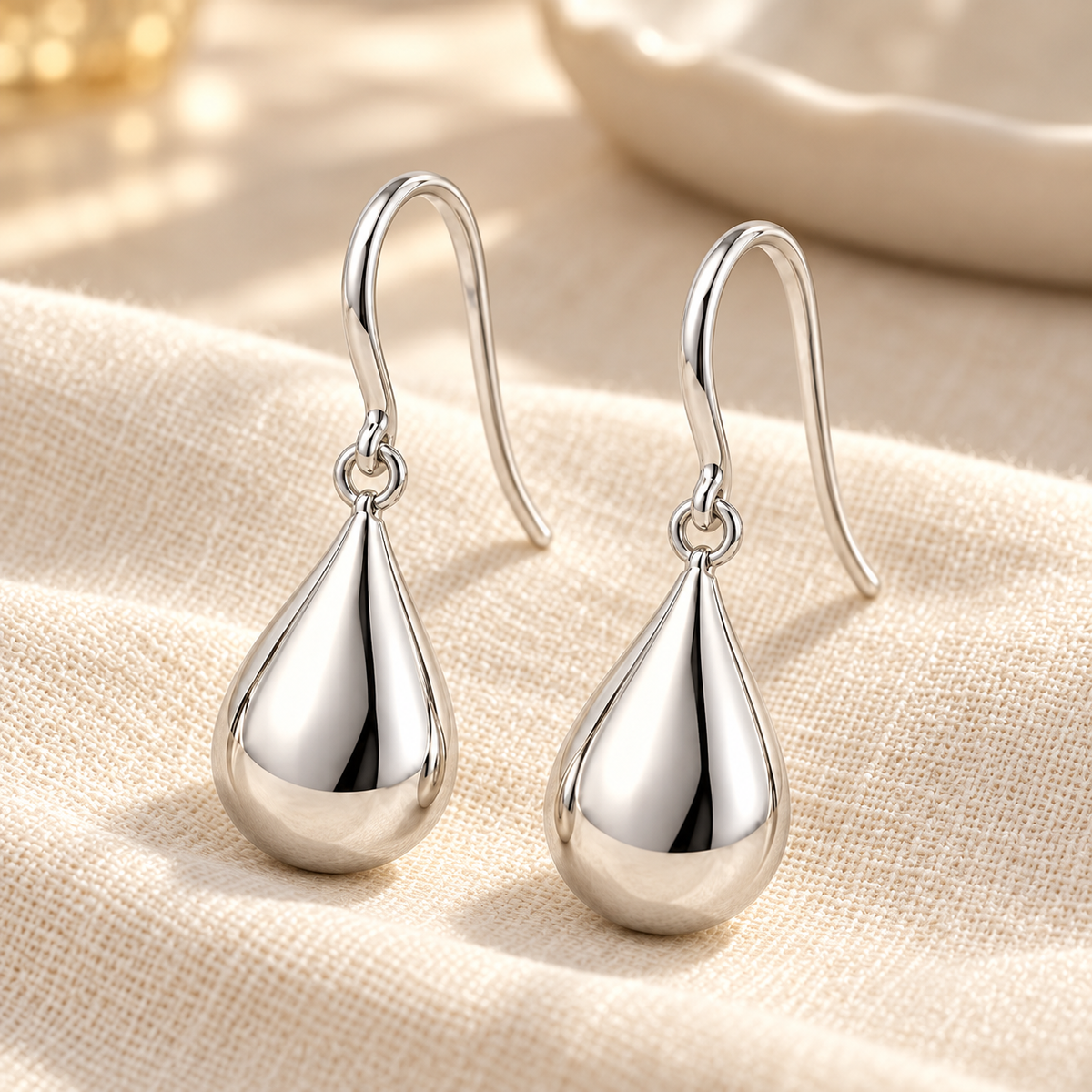 Vellouswell Silver-Tone Teardrop Earrings | Reflective Hook Design