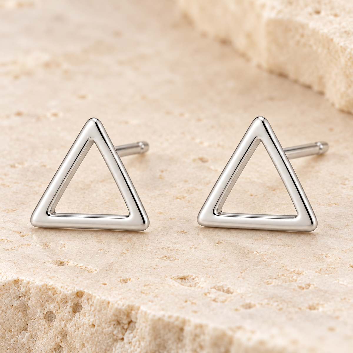 Vellouswell Silver-Tone Open Triangle Stud Earrings | Minimalist Geometric Design