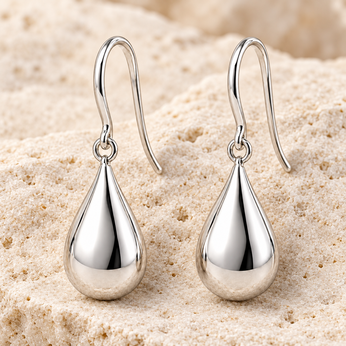 Vellouswell Silver-Tone Teardrop Earrings | Reflective Hook Design